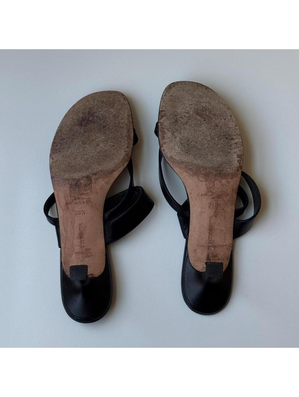 Manolo Blahnik Black Leather Thong Mule Heels EU 39.5 - Picture 3 of 5
